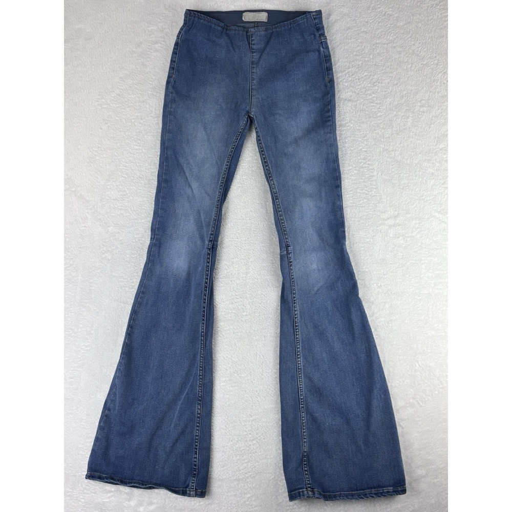 Free‎ People Jeans Womens Blue Flare Elastic Waist Mid Rise Jeans Size 26x34